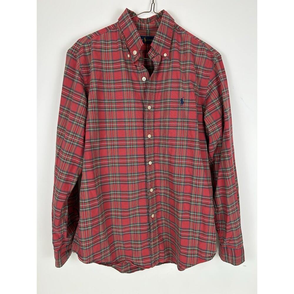 Polo Ralph Lauren Shirt Men Medium Red Plaid Long Sleeve Preppy Blue Pony